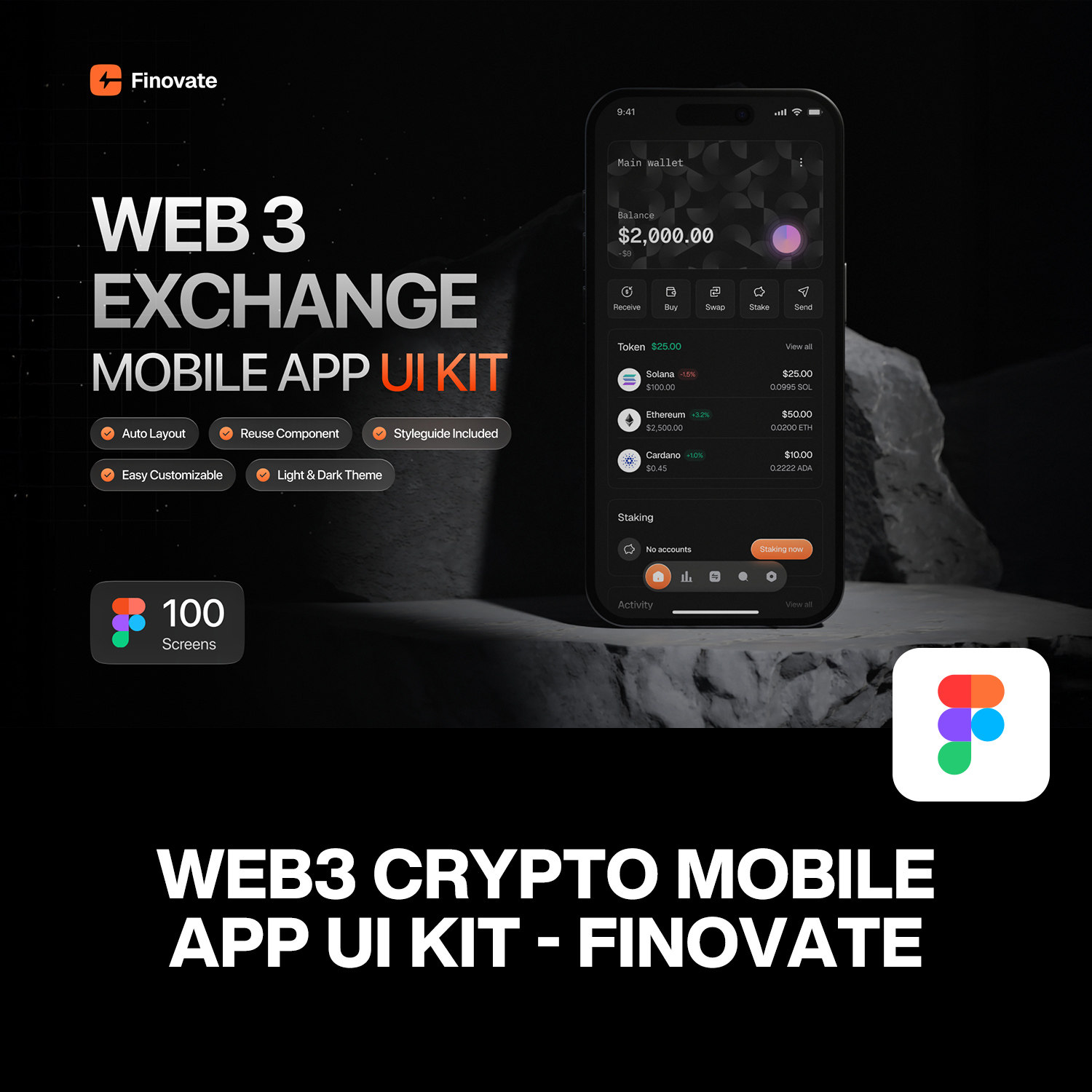 100屏双配色Web3区块链加密货币金融交易钱包App应用UI界面模板图片