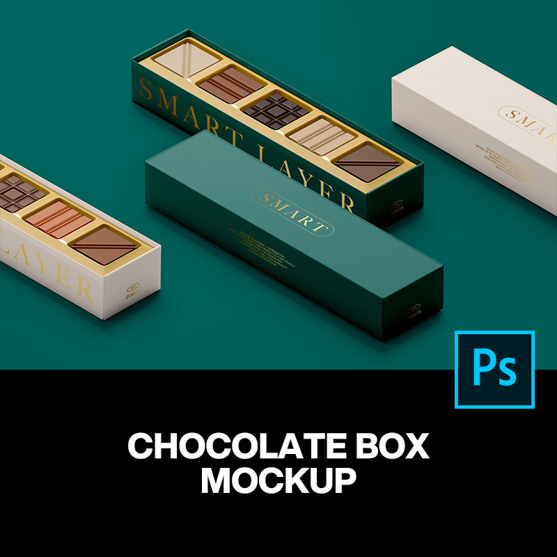 3款长方形纸盒精装巧克力礼盒产品包装设计ps样机素材展示效果图