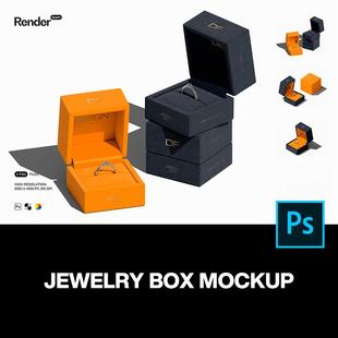 4款正方形珠宝钻戒求婚戒指首饰盒包装设计展示效果图ps样机素材