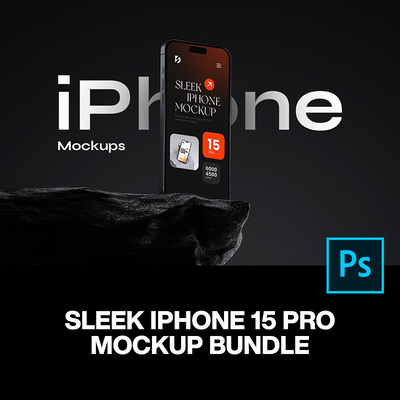 4款质感岩石极简工业风iPhone 15手机UI设计作品展示效果图ps样机