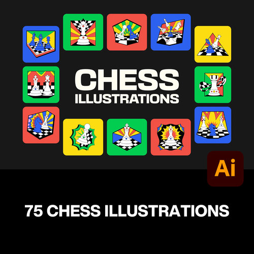 75款潮流创意国际象棋后翼弃兵文创周边手绘插图插画ai矢量素材
