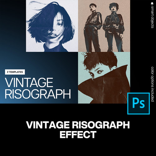 潮流复古单色Riso孔板印刷粗糙颗粒质感人像照片后期ps样机模板