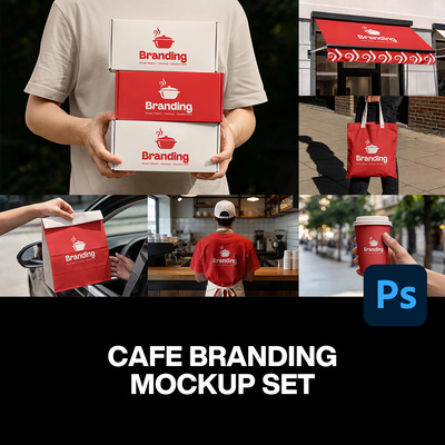 餐饮咖啡店快餐品牌VI全套样机外卖包装纸杯手提袋T恤PSD设计素材