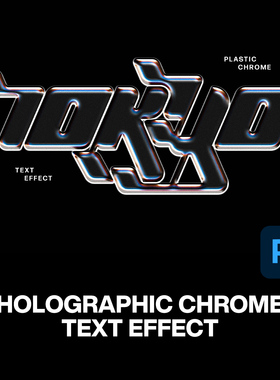 3D未来科幻全息镀铬金属雾化液态磨砂玻璃Y2K字体特效设计ps样机
