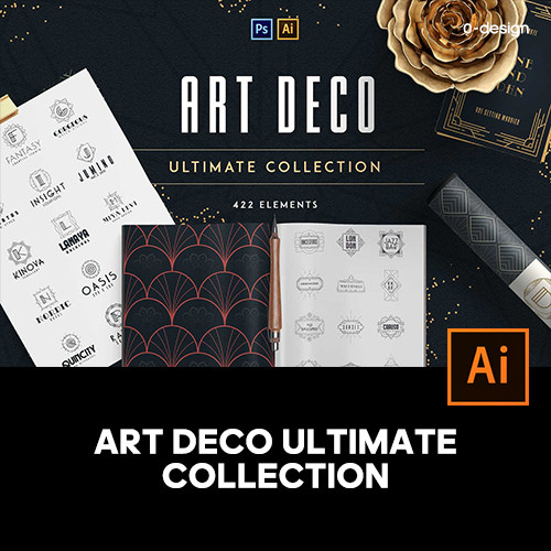 Art Deco工业机械几何装饰边框图案辅助图形标识logo设计ai素材