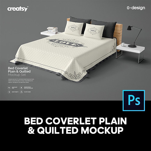 双人床三件套床上用品床单家纺印花图案贴图ps样机素材展示效果