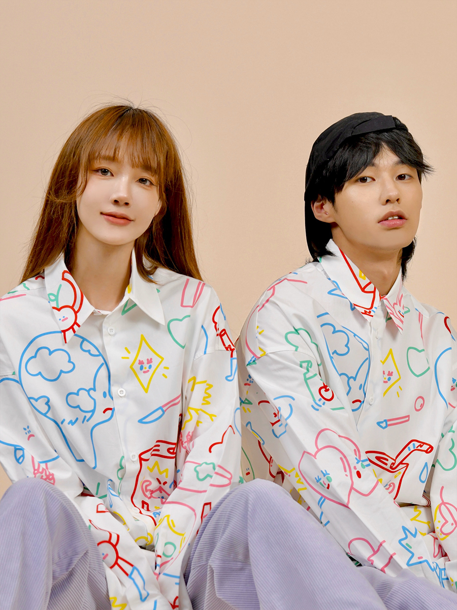 长大开飞船彩绘涂鸦衬衫博主同款