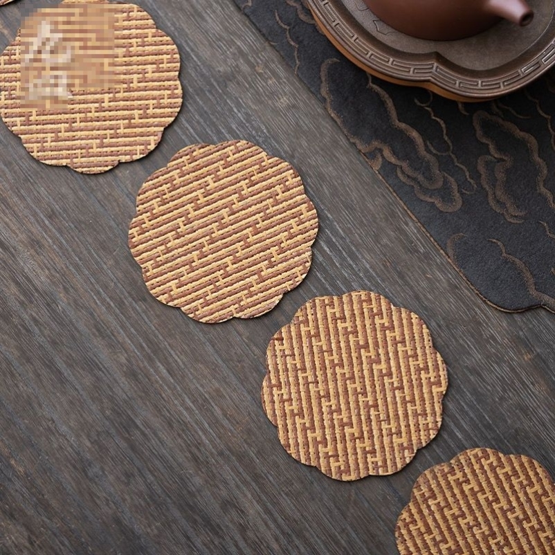 竹编藤条小号杯垫家用复古杯托禅意双面隔热垫子功夫茶具配件