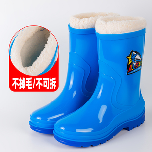 固定绒儿童雨鞋户外玩水防滑水鞋加绒保暖学生上学专用雪地雨靴冬