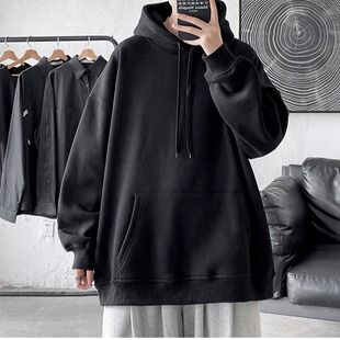 情侣装 男式 长袖 外套加绒连帽纯色运动衫 上衣男 重磅男士 卫衣男秋季