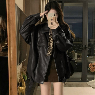 棉服 复古机车夹棉外套宽松气质高级感皮衣外套女冬工装 实拍 美式