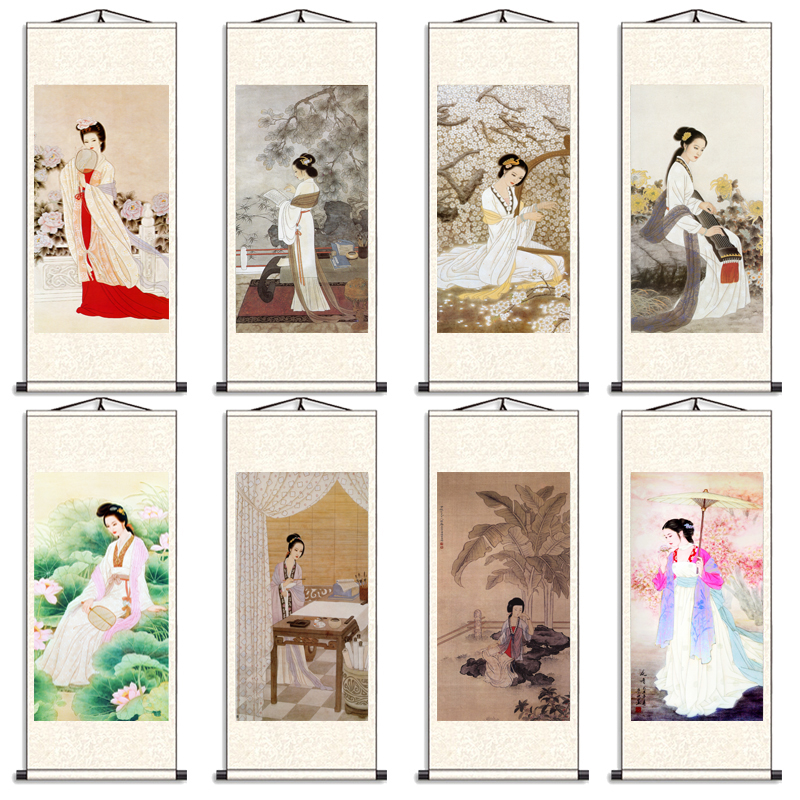 古典人物工笔仕女图客厅竖版美女装饰画书房卧室茶楼国画卷轴挂画