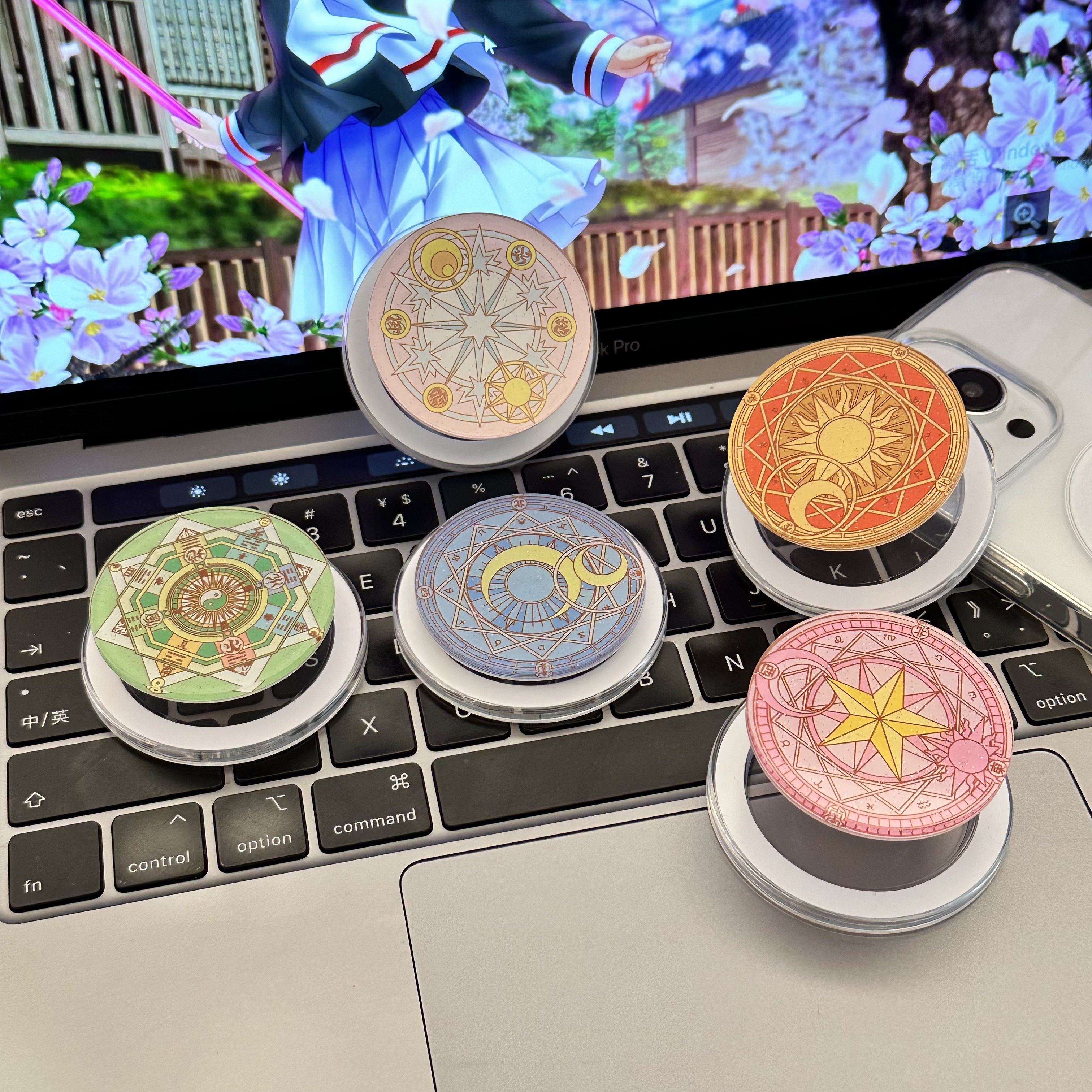 闪粉小樱魔法阵气囊磁吸支架适用magsafe无线充电可伸缩折叠ins女