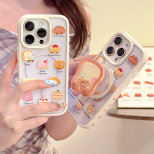 jellycat面包摇摇乐磁吸支架手机壳适用于苹果16promax透明苹果15pro可爱13pm防摔14全包卡通magnetic保护套