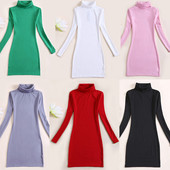 牛奶丝加薄绒半高领中长款 50岁30 打底连衣裙包臀裙20 t恤长袖 女装