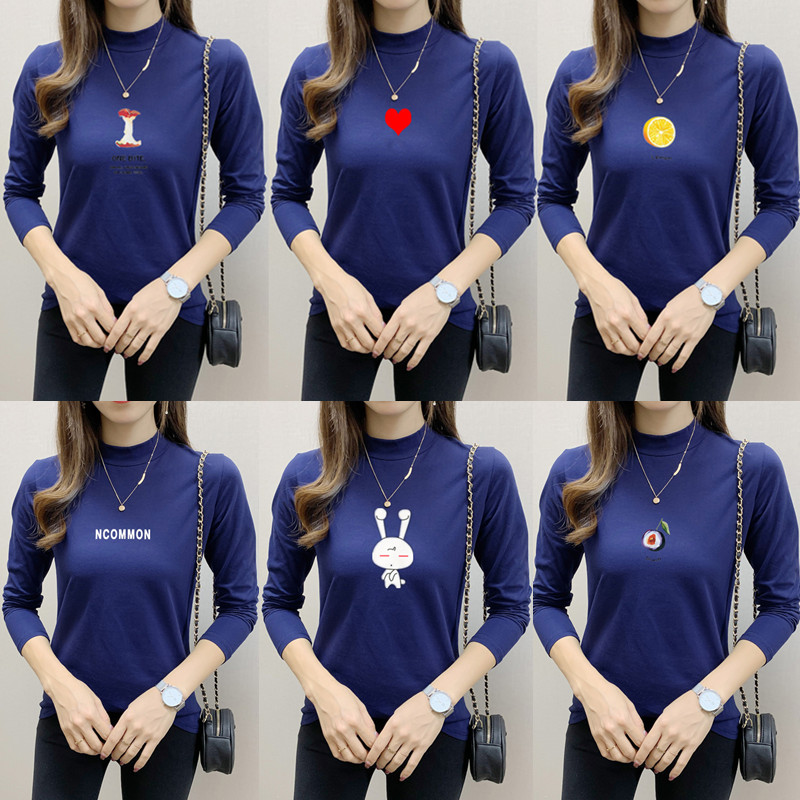 英文字母蓝衣服t恤女装长袖卡通