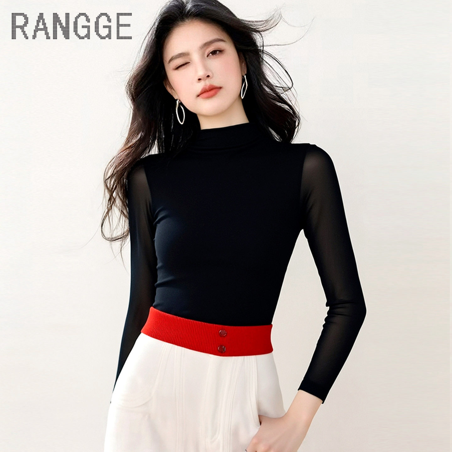 品牌高级感紧身女秋冬加绒打底衫长袖t恤薄款透气半高领网纱上衣,女装/女士精品,T恤,淘宝优惠券,粉丝福利购,淘宝优惠卷