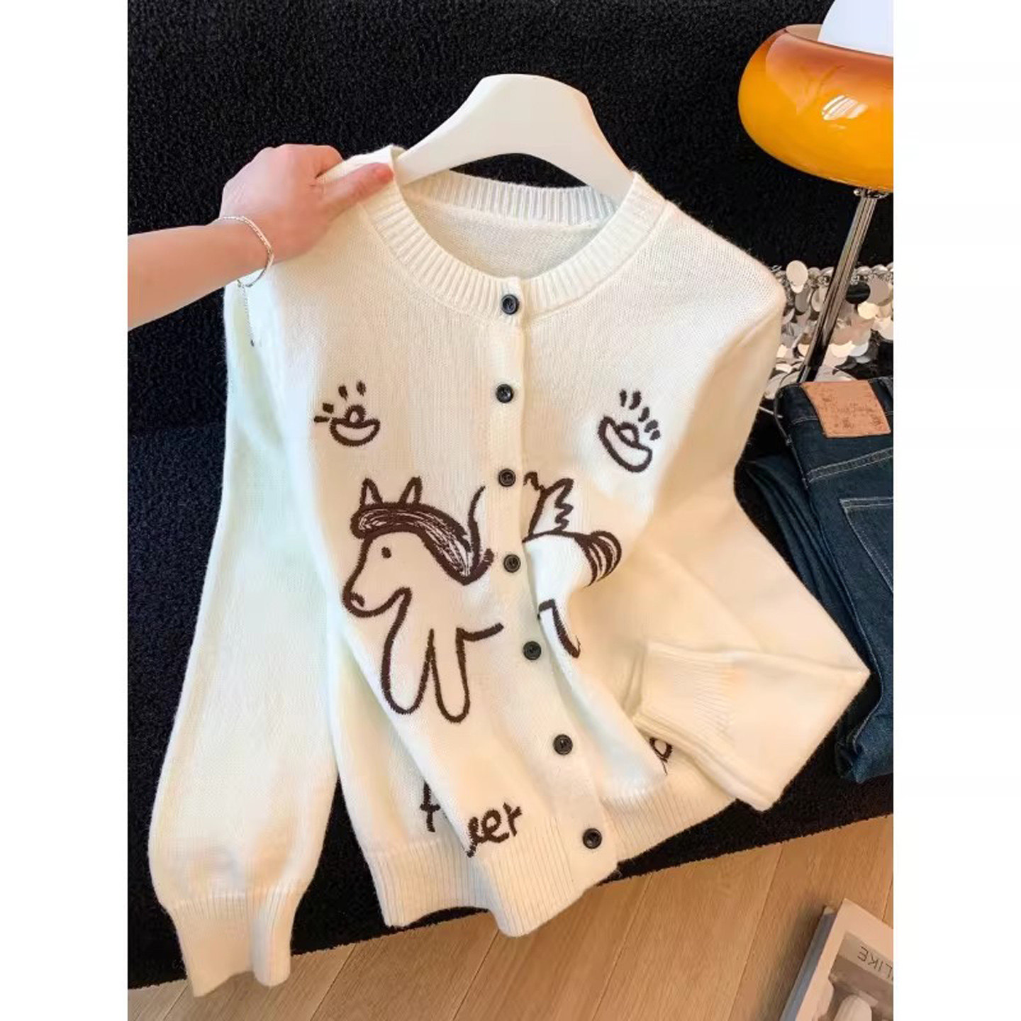毛衣女秋冬2025新款圣诞新年‘马上有钱’刺绣针织衫外穿羊毛开衫,女装/女士精品,毛衣,淘宝优惠券,粉丝福利购,淘宝优惠卷