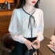 宫廷风木耳边立领系带上衣别致漂亮小衫 雪纺衫 法式 新款 女2025秋季