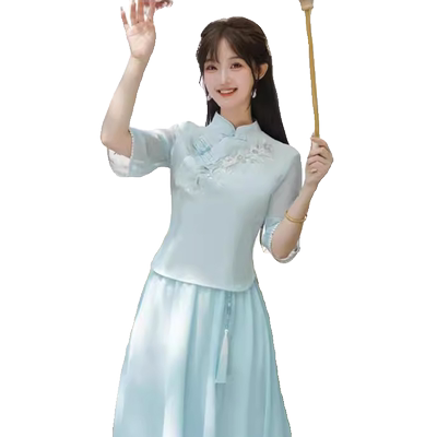 新中式汉服套装茶服改良旗袍上衣