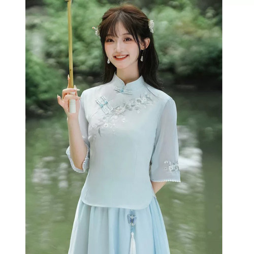 新中式日常汉服套装裙女夏季茶服