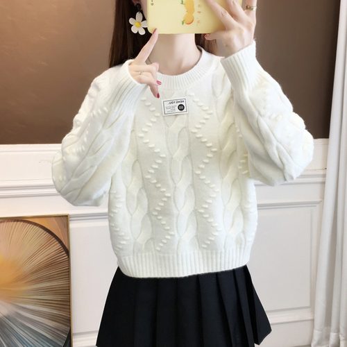 毛衣圆领宽松加厚外穿羊毛衫