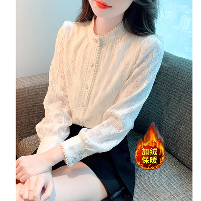 蕾丝衬衫立领法式加绒加厚