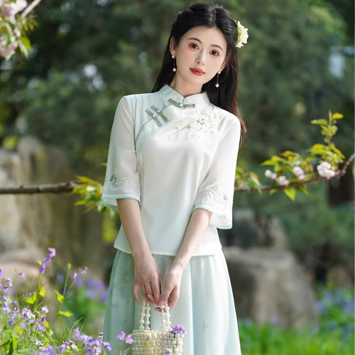 新中式日常汉服套装裙女禅意茶服