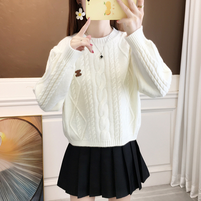 麻花毛衣羊毛衫刺绣慵懒风加厚