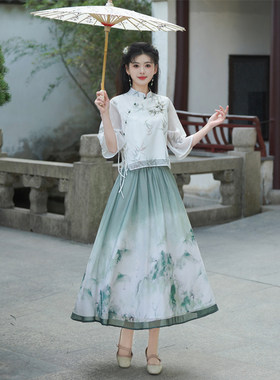 新中式汉服套装女禅意茶服