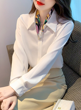 白色雪纺衬衫女春装2026新款法式高级感领结职业衬衣长袖打底上衣