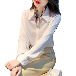 白色雪纺衬衫女秋装2026新款法式高级感领结职业衬衣长袖打底上衣