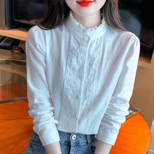 蕾丝拼接衬衫法式木耳领别致绝美