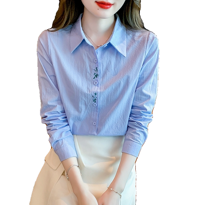 长袖纯棉全棉衬衫女刺绣百搭