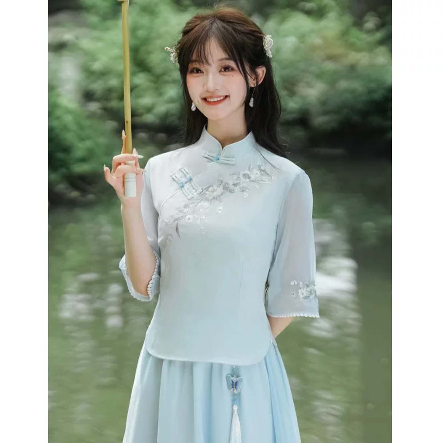 新中式日常可穿汉服套装裙茶艺服图片