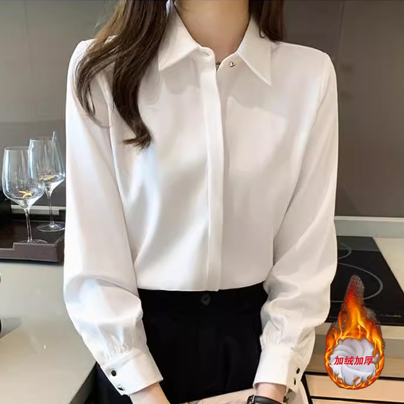 长袖雪纺白色衬衫加绒加厚职业