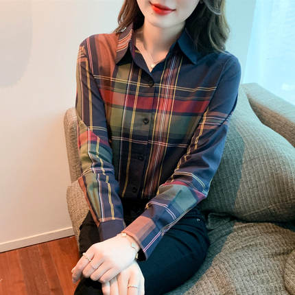 格子衬衫女秋冬2025年新款复古港风内搭叠穿上衣加绒加厚打底衬衣