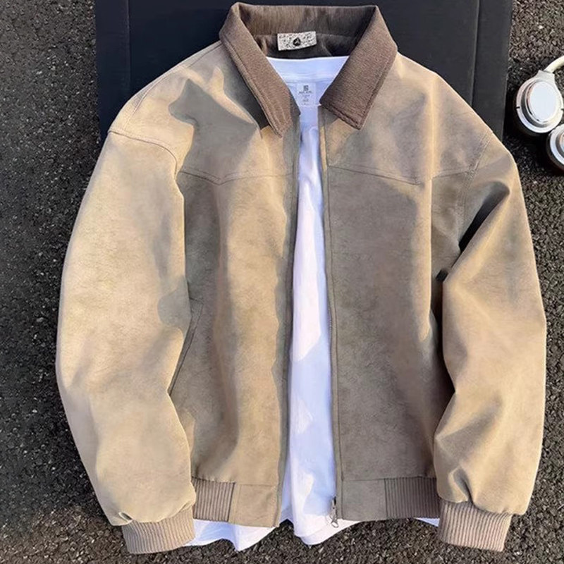 潮牌美式暗纹扎染底特律夹克男春季潮流翻领短款高街正肩工装外套