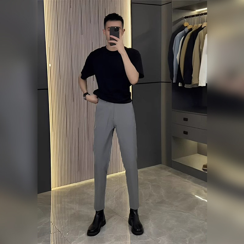 潮牌高端显瘦直筒休闲西裤男春秋2026新款潮流商务九分西装裤长裤