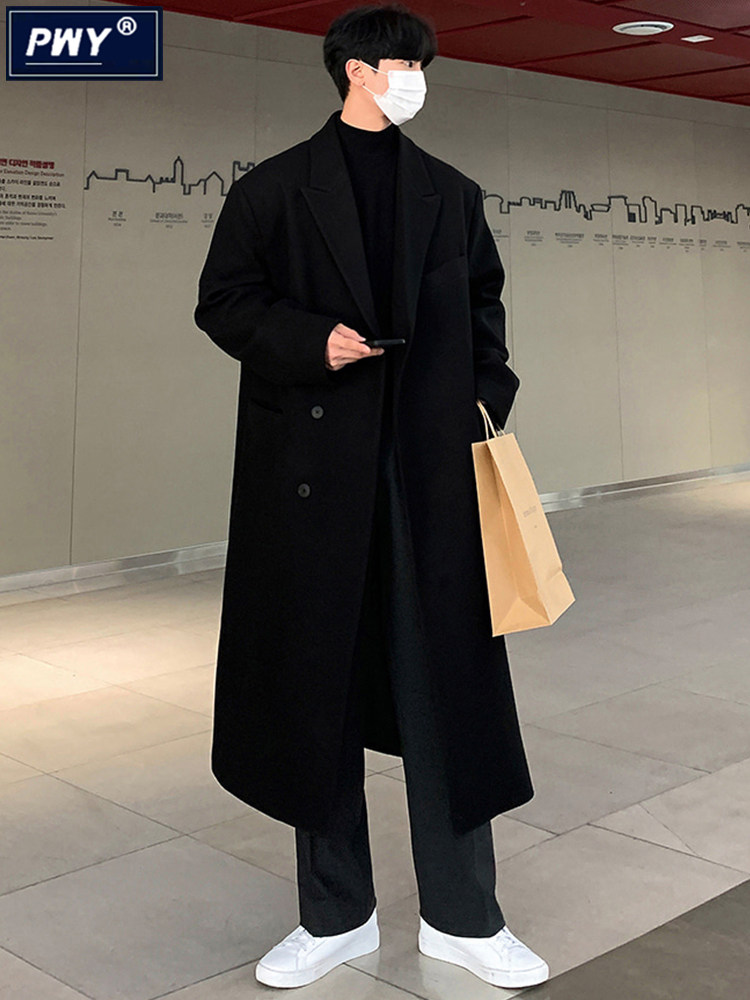 潮牌毛呢大衣男冬季加厚中长款过膝羊绒呢子外套韩版宽松休闲风衣,男装,毛呢大衣,淘宝优惠券,粉丝福利购,淘宝优惠卷