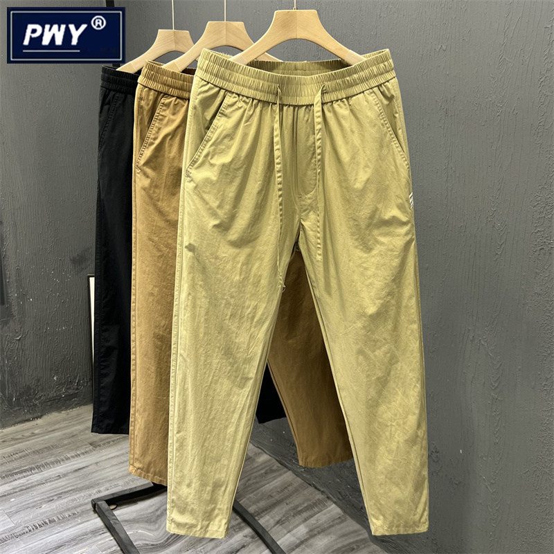 潮牌高端棉质休闲裤男士春秋薄款宽松直筒工装裤高级感哈伦长裤子
