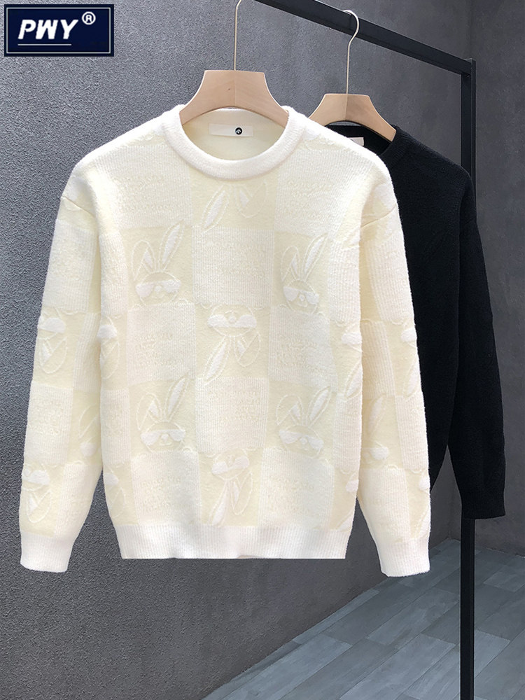 潮牌高端提花羊绒衫毛衣男秋冬季2025新款内搭长袖针织衫保暖上衣,男装,羊绒套衫,淘宝优惠券,粉丝福利购,淘宝优惠卷