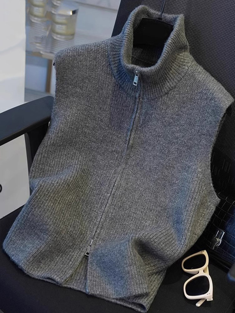 潮牌高端针织马甲男春秋2025新款高领坎肩羊绒衫无袖开衫毛衣外套,男装,常规马甲,淘宝优惠券,粉丝福利购,淘宝优惠卷