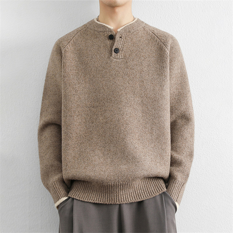 潮牌老钱风复古亨利领毛衣男秋冬季高级感宽松慵懒风含羊毛针织衫,男装,针织衫/毛衣,淘宝优惠券,粉丝福利购,淘宝优惠卷