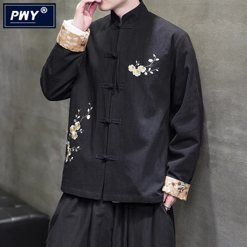 潮牌中国风夹克外套男春秋季古风宽松大码汉服刺绣中山装中式唐装
