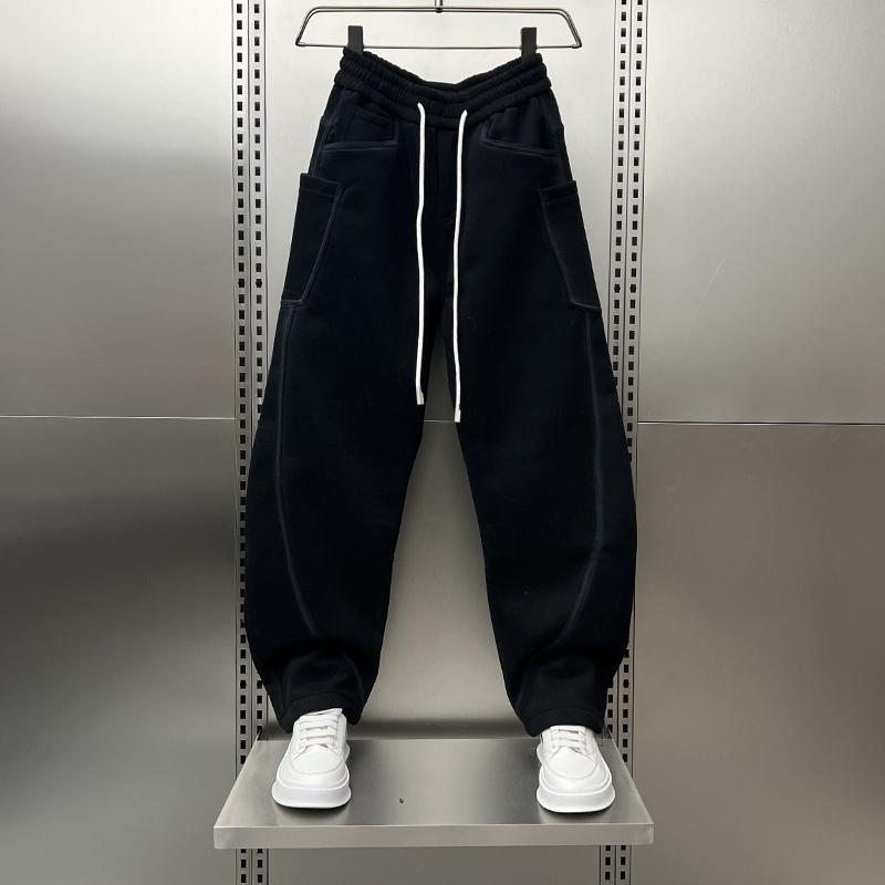 潮牌拼接宽松运动卫裤男秋冬2025新款潮流宽松加厚弯刀哈伦休闲裤