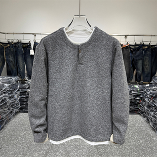 潮牌美式复古亨利领假两件毛衣男冬季痞帅内搭针织衫高级感打底衫