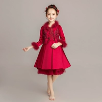 Váy dạ hội bé gái cộng với váy nhung công chúa hoa cô gái phồng sợi trẻ em catwalk trang phục piano nhỏ chủ nhà mùa đông - Váy trẻ em đầm thời trang đẹp cho bé gái