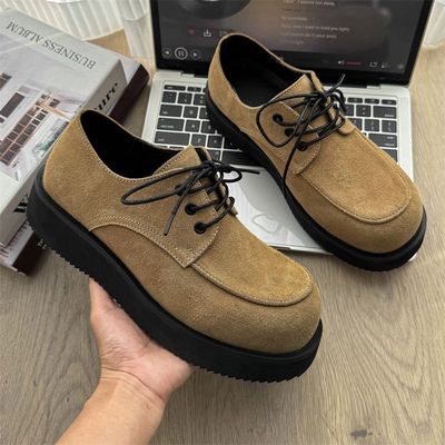 厚底德比鞋通勤皮鞋男款大头复古潮款商务增高英伦风休闲工装鞋子