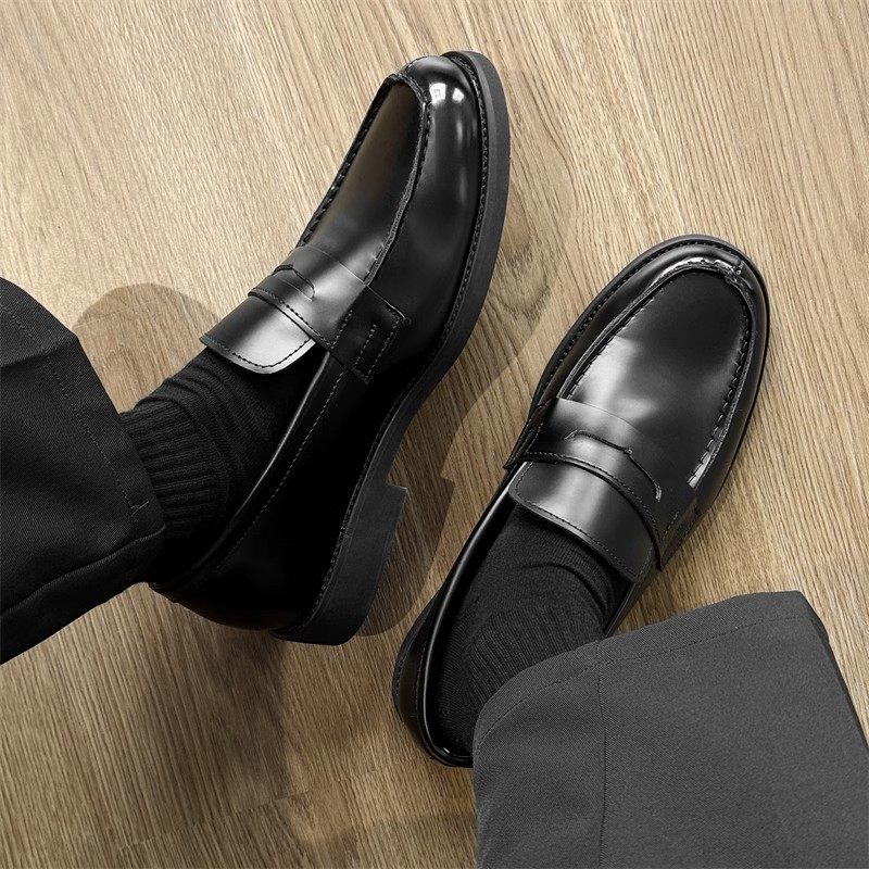 英伦风乐福鞋男款一脚蹬懒人豆豆鞋厚底增高通勤商务正装休闲皮鞋